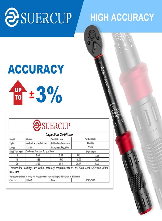 SUERCUP 1/4-Inch Drive Click Torque Wrench, 18 PCS Bike Torque Wrench Set 3-25Nm, Dual-Direction Adjustable 72 Tooth Click Torque Wrench, Used for Bicycle Maintenance - Image 2